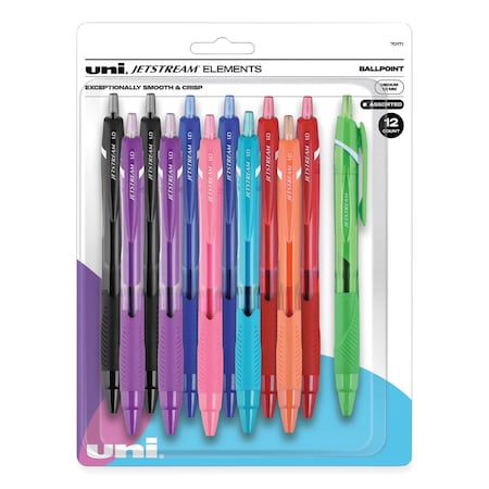 Uni-Ball Jetstream Elements Ballpoint Pen, Medium 1 mm, Assorted, PK12 70171